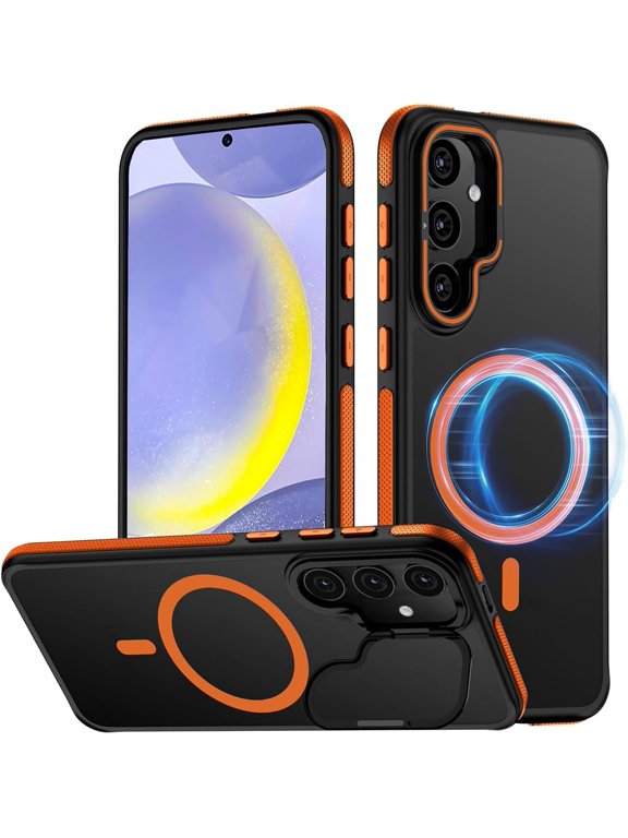 for Samsung Galaxy S24 Plus Case, Compatible with MagSafe, Anty-Slip Grip,Military-Grade Protective, Adjustable Kickstand Phone Case, Magnetic Case (Orange)