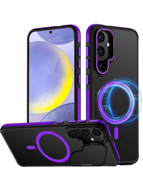 for Samsung Galaxy S24 Plus Case, Compatible with MagSafe, Anty-Slip Grip,Military-Grade Protective, Adjustable Kickstand Phone Case, Magnetic Case (Purple)