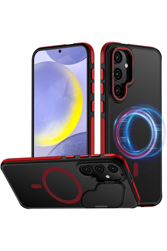 for Samsung Galaxy S24 Plus Case, Compatible with MagSafe, Anty-Slip Grip,Military-Grade Protective, Adjustable Kickstand Phone Case, Magnetic Case (Red)