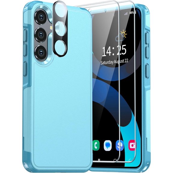Samsung Galaxy S24 Plus Case, Dual Layer Shockproof 6.7’’, Light Blue, w/ 2X Tempered Glass Screen Protector & Camera Lens Protector