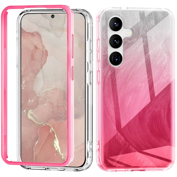 For Samsung Galaxy S24+ Plus Case, Gradient Color Feather Pattern Full Body Shockproof Protective Anti-Scratch Drop Proof Slim Fit Phone Case for Samsung Galaxy S24+, Rose