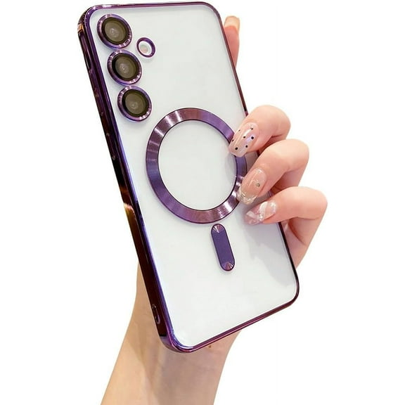 for Samsung Galaxy S24 Plus Case Magnetic Clear with Camera Lens Protector Full Protection MagSafe Electroplated Silicone Slim Fit Shockproof Protective Case Cover 6.7 Inch - Purple