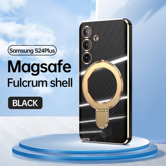 for Samsung Galaxy S24 Plus Case with Magnetic Stand, [Compatible with MagSafe] [Ring Holder Kickstand] Plating TPU Shockproof Protective for Samsung Galaxy S24 Plus Phone Case for Women Men, Black