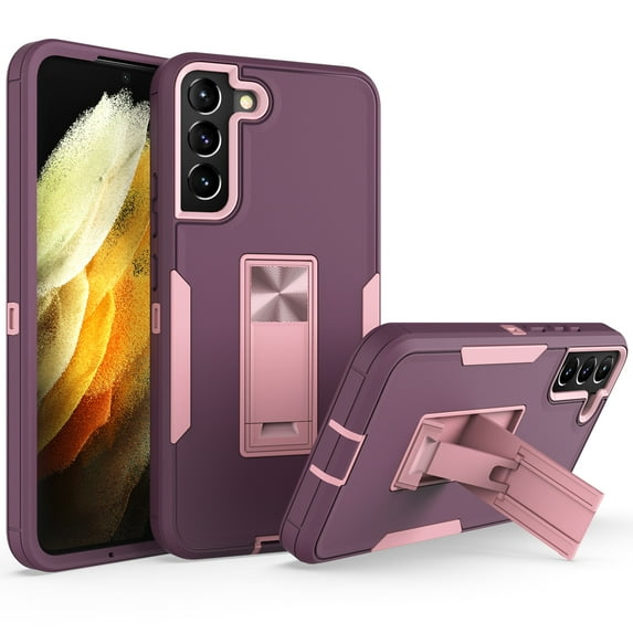 for Samsung Galaxy S24 Plus Case: Military Grade Protection Shockproof Phone Cover Build-in Hidden Kickstand & Rugged TPU Shell | Matte Durable Drop Proof Heavy Duty Case,Purple+Pink