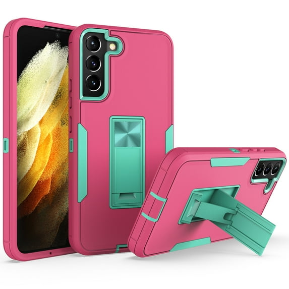 for Samsung Galaxy S24 Plus Case: Military Grade Protection Shockproof Phone Cover Build-in Hidden Kickstand & Rugged TPU Shell | Matte Durable Drop Proof Heavy Duty Case,Rose+Green