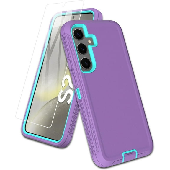 for Samsung Galaxy S24-Plus Case, Port Protection, Full-Body Silicone Rubber Covered, 3-Layer Combo Drop-Proof Cover Phone Case for S24 Plus 5G(2024), Mint/Purple