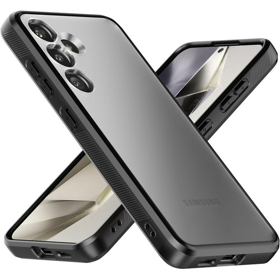 for Samsung Galaxy S24 Plus Case [Precise Camera Cutouts] Matte Translucent Back + Flexible TPU Bumper Shock-proof Rugged Phone Case for Galaxy S24+ - Black