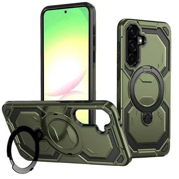 for Samsung Galaxy S24 Plus Case with Ring Kickstand, 360°+120° Rotation, Compatible with MagSafe, Magnetic Car Mount Support, Shockproof Dual Layer Soft TPU + Hard PC Protective Cover, Green