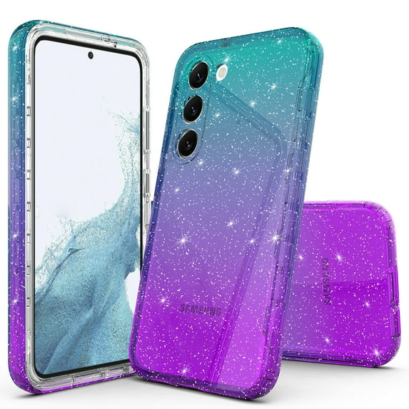 Samsung Galaxy S24 Plus Case, Rosebono Hybrid Glitter Sparkle Transparent Colorful Gradient TPU Skin Cover Protection Case For Samsung Galaxy S24 Plus (Teal/Purple)
