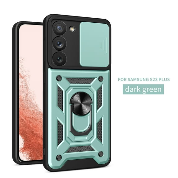 For Samsung Galaxy S24 Plus Case with Sliding Camera Lens Cover and Ring Kickstand Heavy Duty Military Grade Rugged Protection Shockproof Back Phone Cover for Samsung Galaxy S24 Plus, Green
