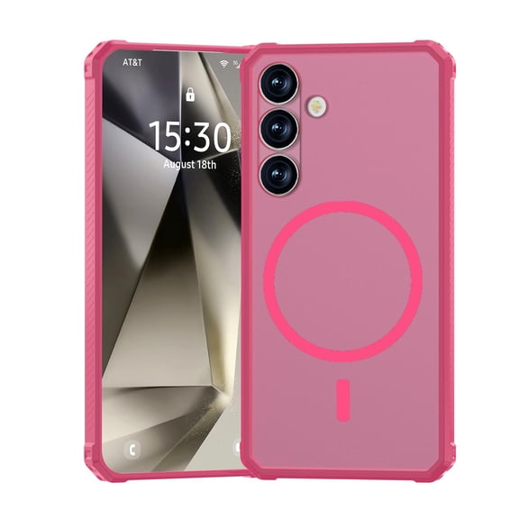 for Samsung Galaxy S24 Plus Case Translucent Magnetic Compatible with Magsafe Charger, Cute Thin Slim Anti-Yellow Acrylic, Hybird Hard Plastic & Silicone Girly Phone Case for Women Men, Rose