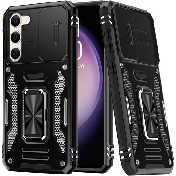 for Samsung Galaxy S24 Plus Case with Upgraded Sliding Camera Lens Cover and Strong Magnetic Kickstand - Military-Grade Shockproof Protective Phone Case 6.6" for Men Women Girls - Black