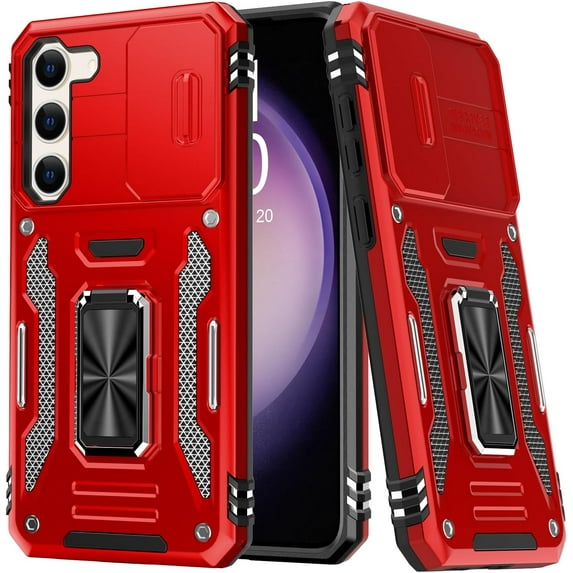 for Samsung Galaxy S24 Plus Case with Upgraded Sliding Camera Lens Cover and Strong Magnetic Kickstand - Military-Grade Shockproof Protective Phone Case 6.6" for Women Girls - Red