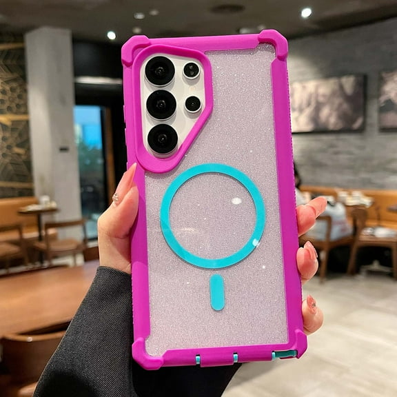 for Samsung Galaxy S24 Plus Case for Women Girls,Cute Bling Sparkle Glitter Magnetic Compatible with MagSafe Shockproof Anti-Scratch Camera Protection Silicone Bumper Phone Case,Purple