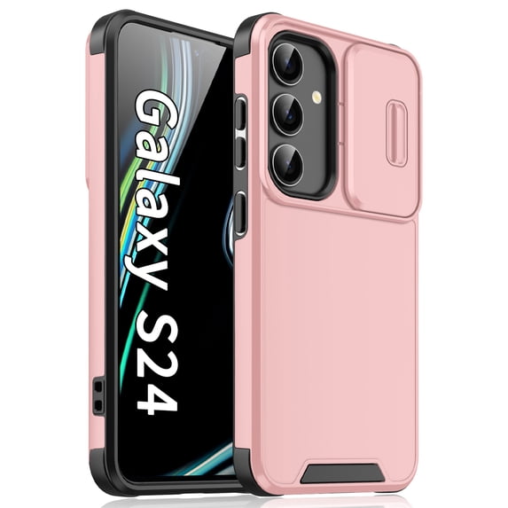 for Samsung Galaxy S24 Plus Heavy Duty Case with Camera Sliding Cover, Support Wireless Charging Hybrid TPU & PC Smoothly Anti-Fingerprint Slim Case Compatible with Samsung Galaxy S24 Plus, Pink