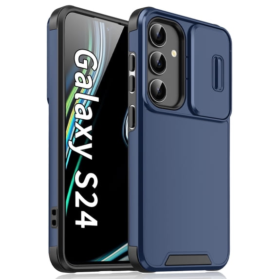 for Samsung Galaxy S24 Plus Heavy Duty Case with Camera Sliding Cover, Support Wireless Charging Hybrid TPU & PC Smoothly Anti-Fingerprint Slim Case Compatible with Samsung Galaxy S24 Plus, Blue