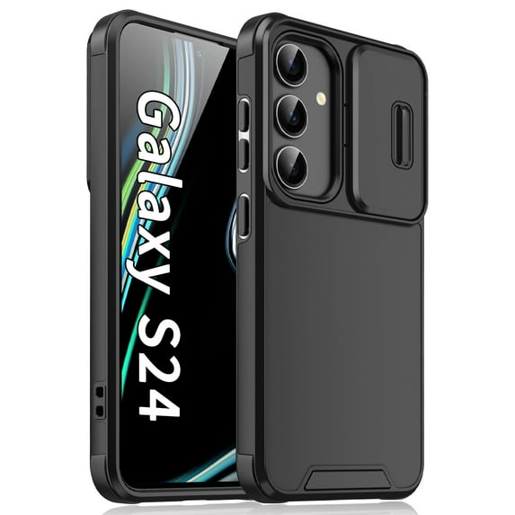 for Samsung Galaxy S24 Plus Heavy Duty Case with Camera Sliding Cover, Support Wireless Charging Hybrid TPU & PC Smoothly Anti-Fingerprint Slim Case Compatible with Samsung Galaxy S24 Plus, Black