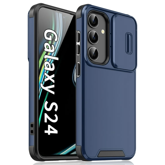 for Samsung Galaxy S24 Plus Heavy Duty Case with Camera Sliding Cover, Support Wireless Charging Hybrid TPU & PC Smoothly Anti-Fingerprint Slim Case Compatible with Samsung Galaxy S24 Plus, Blue