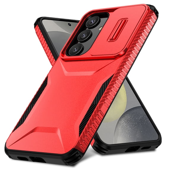 for Samsung Galaxy S24 Plus, Luxury Sliding Camera Cover Soft TPU + Hard PC Shockproof Drop Protective Hybrid Stylish Ultra Slim Frosted Anti-slip Grip Case for Samsung Galaxy S24 Plus, Red