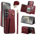 thumbnail image 1 of for Samsung Galaxy S24 Plus Magnetic Back Flip Wallet Case with Card Slots, PU Leather + TPU Full Body Protection, with Shoulder Strap & Wrist Strap, Classic Kickstand Protective Rugged Cover, Winered, 1 of 6