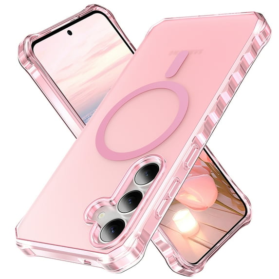 for Samsung Galaxy S24 Plus Magnetic Case, Support Mag-Safe Charging, Anti-Fingerprint Slim Shockproof Rugged Wave Edge Frame Design Phone Case Cover for Samsung Galaxy S24 Plus, Pink