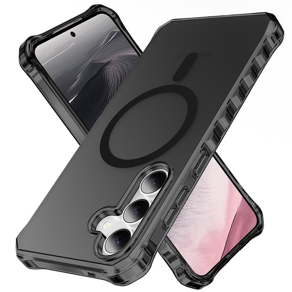 for Samsung Galaxy S24 Plus Magnetic Case, Support Mag-Safe Charging, Anti-Fingerprint Slim Shockproof Rugged Wave Edge Frame Design Phone Case Cover for Samsung Galaxy S24 Plus, Black