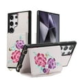 thumbnail image 1 of for Samsung Galaxy S24 Plus Mirror Wallet Case with Card Holder, Floral Flower Print Back Flip Folio PU Leather Kickstand Shoulder Strap / Wristlet Magnetic Clasp Cover for S24 Plus, Gray, 1 of 11