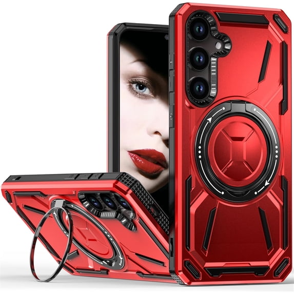 for Samsung Galaxy S24+ Plus (Not S24) Case with 360° Ring Kickstand, Dual Layer Military Grade Heavy Duty Shockproof Protection Phone Case Cover for Samsung Galaxy S24 Plus. SHJ-Red