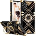 thumbnail image 1 of for Samsung Galaxy S24 Plus (Not S24) Case for Women, Rivet Metal Corner Design Phone Cover Case with Bling Diamond Ring Kickstand for Samsung Galaxy S24+ Plus 6.7" BF-Black, 1 of 15