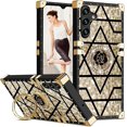 thumbnail image 1 of for Samsung Galaxy S24 Plus (Not S24) Case for Women, Rivet Metal Corner Design Phone Cover Case with Bling Diamond Ring Kickstand for Samsung Galaxy S24+ Plus 6.7" BF-Gold, 1 of 9