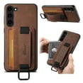 thumbnail image 1 of for Samsung Galaxy S24 Plus PU Leather Card Slots Back Case, Classic Wristband Kickstand Finger Ring Shockproof Protective TPU Frame Case for Samsung Galaxy S24 Plus Women Men Boys Girls, Brown, 1 of 5