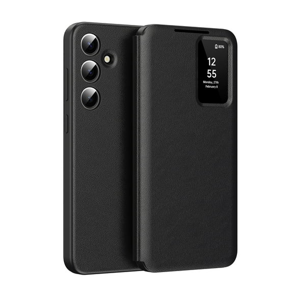 for Samsung Galaxy S24 Plus Smart Wallet Phone Case, Protective Cover with Smart Small Screen View, Finger Tap Control, Slim Design, Card Holder Pocket, PU Leather Flip Cover, Black