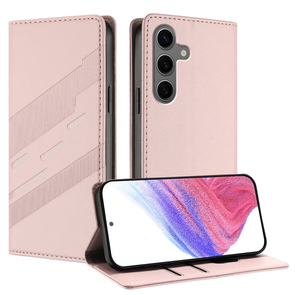 for Samsung Galaxy S24 Plus Wallet Case with 2 Card Slots & Cash Pocket, Premium PU Leather Classic Kickstand Full Body Protective Ultra Slim Shockproof Folio Flip Case for Women and Men, Pink