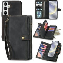 for Samsung Galaxy S24 Plus Wallet Case with Card Holder, Detachable Magnetic Phone Case for S24 Plus,PU Leather All-Round Protective Phone Case Wallet with Wrist Strap,Black