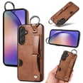 thumbnail image 1 of for Samsung Galaxy S24 Plus Wallet Case with Card Holder, Hand Wrist Strap Loop Holder Kickstand, Finger Grip Ring Buckle PU Leather Double Buttons Shockproof Cover for Samsung Galaxy S24 Plus, Brown, 1 of 10