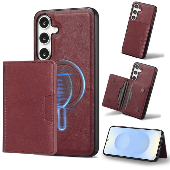 for Samsung Galaxy S24 Plus Wallet Case, Detachable PU Leather Purse Phone Cover with Flip Stand, Support Magnetic Charging, Shockproof Protective Case for Samsung Galaxy S24 Plus, Winered