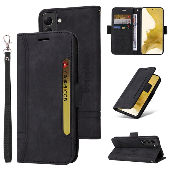 for Samsung Galaxy S24 Plus Wallet Case,PU Leather Magnetic Flip Strap Wrist Phone Cover with RFID Block Card Holder for Samsung Galaxy S24 Plus,Black