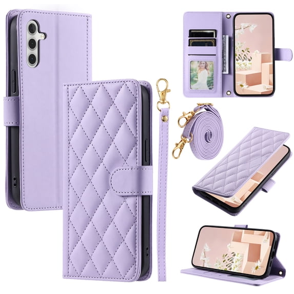 for Samsung Galaxy S24 Plus Wallet Case, Premium PU Leather Magnetic Flip Folio Case with Wrist Strap Credit Card Holder for Women Men Crossbody Strap Case Cover for Samsung Galaxy S24 Plus, Purple