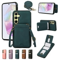 for Samsung Galaxy S24 Plus Wallet Case with Shoulder Lanyard Strap, Crossbody Phone Case with Card Holder Slots for Women Girls, Luxury PU Leather Flip Stand Purse Cover Shockproof Case, Green