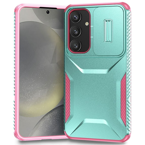 for Samsung Galaxy S24 Rugged Case with Camera Lens Sliding Cover, Heavy Duty PC Protective Shockproof Cover with Slide Camera Cover Upgraded Drop Resistant Case for Galaxy S24, Green