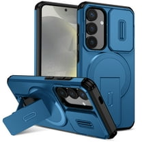 For Samsung Galaxy S24 Rugged Phone Case,With Invisible Kickstand,Compatible with Mag-Safe,With Camera Lens Cover,Shockproof Anti-Scratch Drop Protection Durable Heavy Duty Phone Case,Blue