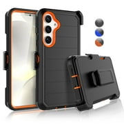 Samsung Galaxy S24,S24+ Plus/S24 Ultra Case, Heavy Duty Rugged Defender Case with [Belt Clip Holster] [Built in Screen Protecotr], Shockproof Full Body Protection Kickstand Cover, Orange