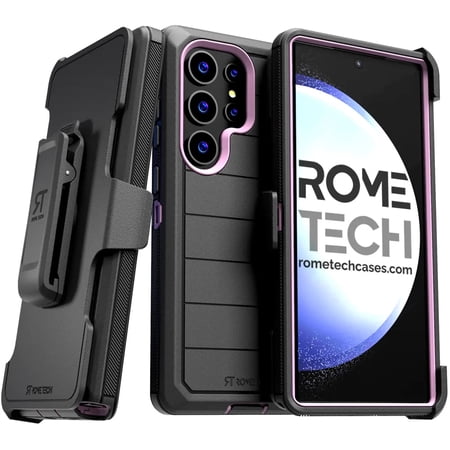 Defender Case for Samsung Galaxy S24 Ultra with Belt Clip, Kickstand, Dual-Layer, Black/Light Pink
