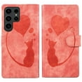 thumbnail image 1 of For Samsung Galaxy S24 Ultra 5G 6.8" Cat Patterned Embossed Strong Magnetic Attachment/Closure, Card Slots/Pocket, PU Leather Flip Wallet Case ﻿,Orange,For Galaxy S24 Ultra 5G, 1 of 8