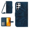 thumbnail image 1 of For Samsung Galaxy S24 Ultra 5G 6.8" Sunflower  Embossed Strong Magnetic Attachment/Closure, Card Slots/Pocket, PU Leather Flip Wallet Case With Hanging Rope,Blue,For Galaxy S24 Ultra 5G, 1 of 8