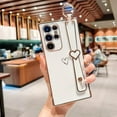 thumbnail image 1 of Samsung Galaxy S24 Ultra 5G Case(6.8") with Wrist Strap,Luxury Cute Plating Edge Love Hearts Pattern for Girls Women, Finger Holder Kickstand Soft Shockproof Phone Case,White, 1 of 15