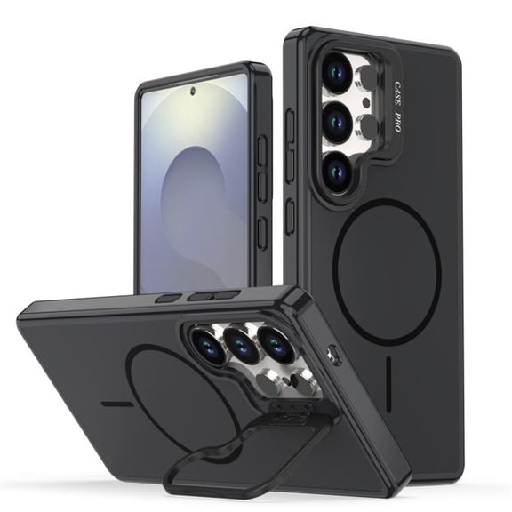 For Samsung Galaxy S24 Ultra 5G Case [Compatible With MagSafe] Slim Frosted Phone Case With Metal Camera Protection Kickstand Shockproof Soft TPU Cover Case,Black,For Galaxy S24 Ultra 5G