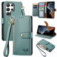 thumbnail image 1 of For Samsung Galaxy S24 Ultra 5G Leather Phone Case Wallet Zipper Pocket Pouch Folio Flip Cover Kickstand, Multi Anti-theft Card Holder Cash Slot, Double Magnetic Buckle, Wrist Lanyard,Green, 1 of 12