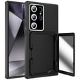 thumbnail image 1 of for Samsung Galaxy S24 Ultra Back Case with Credit Card Holder & Hidden Mirror, Two Layer Shockproof Heavy Duty Protection Cover Protective Anti-Scratch Silicone Hard PC Case - Black, 1 of 6