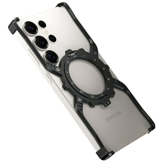 For Samsung Galaxy S24 Ultra Bumper Case Compatible with MagSafe, Minimalist Phone Case with Invisible Magnetic Kickstand Frameless Borderless Shockproof Stand Case For Samsung Galaxy S24 Ultra,Black